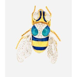 Authentic Buccellati Italy 18k Gold Bee Brooch with Enamel and Diamond Accents